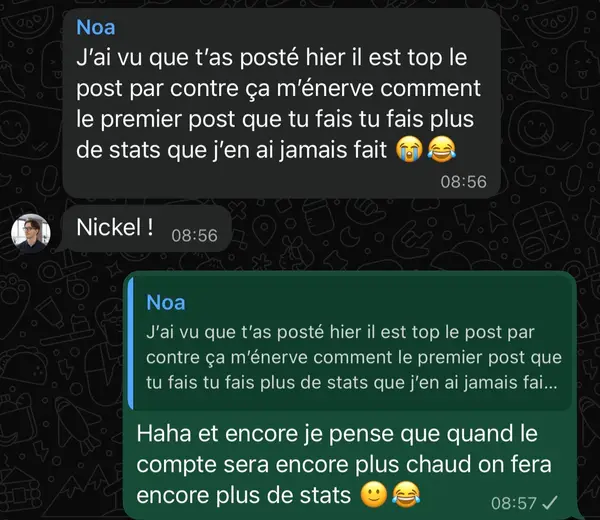 Message WhatsApp d'un client freelance accompagné par HB Compagny