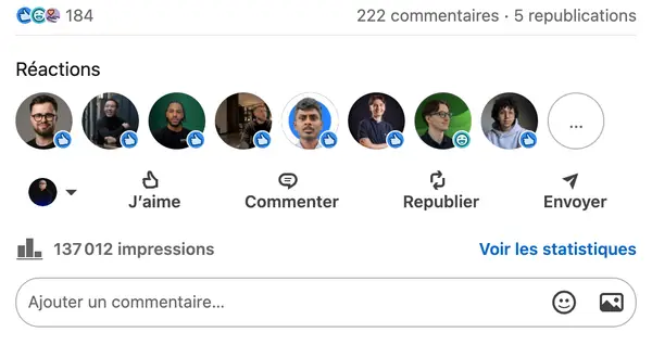 Statistiques LinkedIn d'un compte géré par HB Compagny