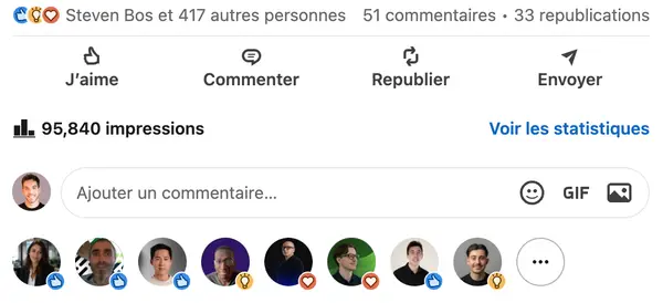 Statistiques LinkedIn d'un compte géré par HB Compagny