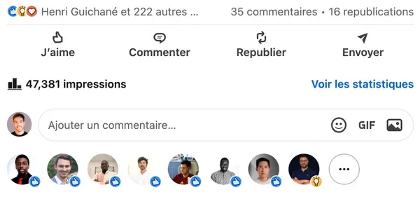 Statistiques LinkedIn d'un compte géré par HB Compagny