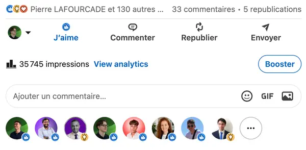 Statistiques LinkedIn d'un compte géré par HB Compagny
