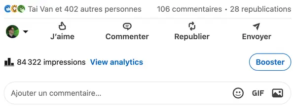 Statistiques LinkedIn d'un compte géré par HB Compagny